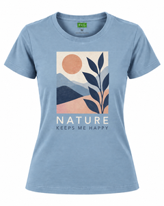T-shirt en coton pour femme RKG, imprimé « Nature Keeps Me Happy », col rond, manches courtes, coupe ajustée, sérigraphie compressée, décontracté - Product Image 1