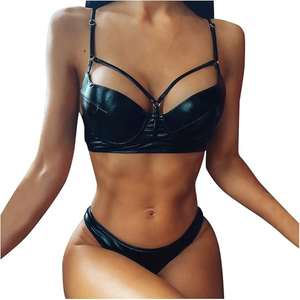 Ensemble de bikini en cuir véritable pour femmes, design personnalisé, ensemble sexy de soutien-gorge et de culotte en cuir, ensemble de lingerie en cuir tendance - Product Image 1