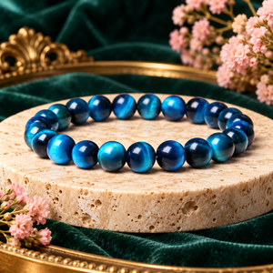 Pulsera Elástica de Piedras de Ojo de Tigre Azul SoulWise, Joyería Boho de Maharashtra para Hombre y Mujer - Product Image 2