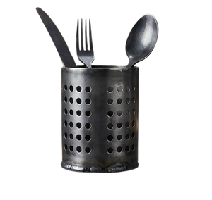 Black Metal Perforated Cylindrical Cutlery Holder Rust Resistant Silverware <b>Utensil</b> <b>Organizer</b> for Kitchen - Product Image 2