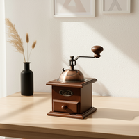 Moulin à café manuel vintage en bois avec dessus en bronze et tiroir, style nordique, portable, à meules en céramique, qualité supérieure