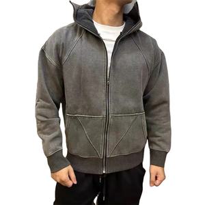 เสื้อฮู้ดดี้ผู้ชายผ้าฟลีซเนื้อหนา 100% ผ้าฝ้าย แห้งเร็ว สำหรับฤดูหนาว ดีไซน์เฉพาะตัว ตกแต่งด้วยการเย็บสีตัดกัน สไตล์สตรีทแวร์ - Product Image 2