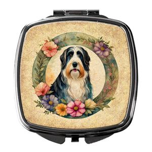 Bearded Collie Flowers Compact Travel <b>Makeup</b> <b>Mirror</b> Folding Handheld Design Gift <b>for</b> Women and Girls - Product Image 1