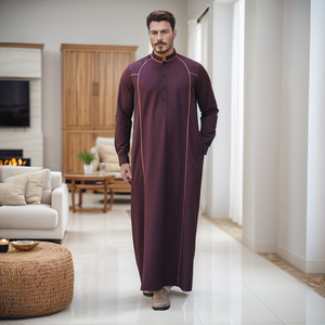 <b>Men</b> Black Polyester <b>Thobe</b> Long Sleeve Ankle Length Sweetheart Neckline Embroidered Breathable Casual Daily Wear Wedding Ramadan - Product Image 2
