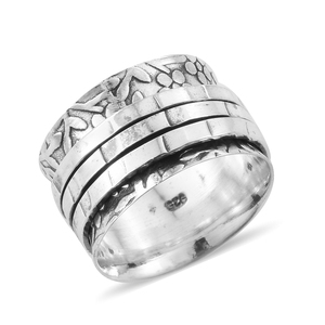 Wholesale Classic 925 Sterling <b>Silver</b> Gemstone <b>Spinner</b> <b>Ring</b> Floral Embossed Wide Band Meditation Anxiety Relief Party Jewelry - Product Image 1