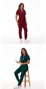 Ensemble de blouses médicales pour femmes avec logo personnalisé, pantalon de style jogging bleu turquoise et haut à col en V, uniforme professionnel pour infirmières pour l'hôpital - Product Image 4