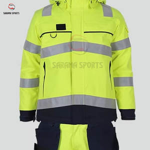 เสื้อแจ็คเก็ตกันหนาวสะท้อนแสงสีเหลืองแบบกำหนดเอง ชุดทำงานสองชิ้น เสื้อแจ็คเก็ตนิรภัยสะท้อนแสงสำหรับฤดูหนาว ชุดความปลอดภัยมองเห็นได้ชัดเจน - Product Image 3