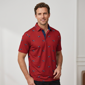 Polo à manches courtes rouge pour homme avec imprimé, tissu tricoté respirant, style décontracté - Product Image 6
