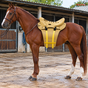 Selle de cheval Golden Endurance à siège incurvé, long panneau latéral, double sangle et anneau en D |   Équitation légère et confortable - Product Image 4