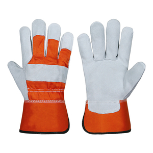 Gants de travail en cuir de vachette de haute qualité avec logo personnalisé, paume en cuir croûte, dos en tissu sergé et manchette caoutchoutée - Product Image 5