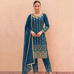 Heavy Britaline Soft Silk Elegant <b>Top</b> Bottom Set With Real Mirror Embroidery <b>Net</b> Dupatta Ready To Wear Suit By Royal Export - Product Image 3