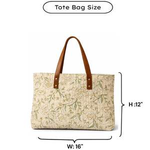 Bolsa de Mano Plegable Ecológica de Lona de Algodón con Estampado de Bloques de Jaipur, Estilo Bohemio Premium, con Asa de Cuero, Ligera y Estructurada - Product Image 6