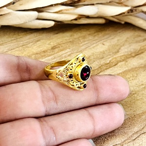 High Demand Boho Floral Garnet <b>Ring</b> Boho Brass Jewelry for Women 18k Gold Plated Vintage <b>Statement</b> <b>Ring</b> for Wholesale/OEM/ODM - Product Image 2