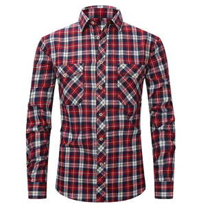Camisa de esmoquin de franela a cuadros de manga larga para hombre, de poliéster/algodón, transpirable, de corte regular, tallas S-2XL, doble botonadura, ideal para primavera. - Product Image 6