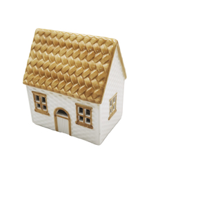 Portavelas Rústico de Cerámica Pintado a Mano, Personalizado, con Techo Dorado, Adorno de Casa de Pueblo, OEM ODM, Venta al Por Mayor para Festividades - Product Image 3