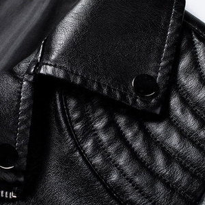 Men's Long Sleeve Black Moto Jacket with Adjustable <b>Buckle</b> <b>Belt</b> and Shoulder Tabs Custom Wholesale - Product Image 6