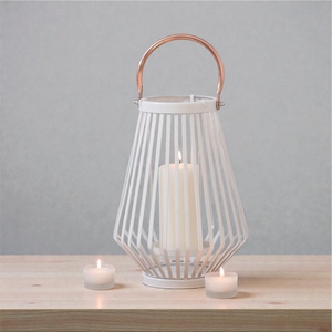 White Geometric Metal <b>Lantern</b> With <b>Copper</b> Plated Handle For Home Decoration Nordic Style - Product Image 5
