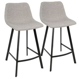 Set di 2 Sgabelli da Bar Industriali Outlaw Neri con Seduta in Ecopelle Grigia - Product Image 1