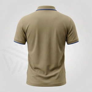 Men's Solid Color Knitted Polo <b>Shirt</b> Short Sleeve Casual Button Design Regular Length Blue Trim <b>Collar</b> and Cuffs - Product Image 2