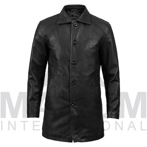 Abrigo Largo de Cuero Genuino para Hombre, Cuello Camisero, Cierre de Botón de Una Fila, Estilo Formal, Ropa de Otoño - Product Image 6