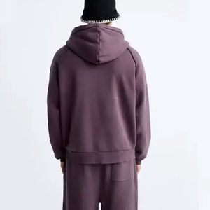 Survêtement unisexe violet à capuche 2-en-1 épais, manches longues, couleur unie, 100 % coton, streetwear décontracté, poches latérales, cordon de serrage - Product Image 2