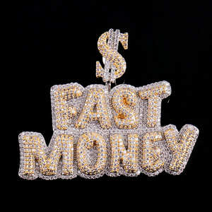 Collar con Colgante de Nombre FAST MONEY Estilo Hip Hop, Plata 925 con Diamantes Cultivados en Laboratorio, para Bodas y Fiestas, Unisex - Product Image 2