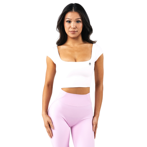 Haut court à manches courtes pour femme, coupe ajustée, tissu doux et lisse, col carré flatteur, haut de sport décontracté, vêtements de sport, tenue de gym professionnelle - Product Image 1