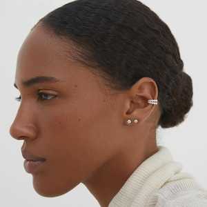Pendientes de Oreja con Doble Hilera de Diamantes, Corte Redondo, Cultivados en Laboratorio, Sin Perforación, Clip para Cartílago, Joyería Fina, Par de Oro Sólido de 10k, 14k, 18k - Product Image 2