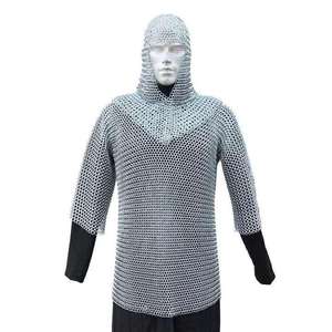 Camisa de malla de aluminio medieval con capucha de coif, armadura de hauber de anillos entrelazados para uso adulto, cosplay, recreación histórica, armadura histórica - Product Image 1