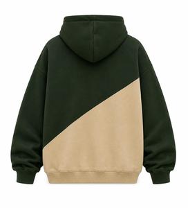 Sudadera con Capucha Oversize Premium Verde Bosque Invernal con Bloques de Color, Panel Diagonal de Forro Polar, Estilo Urbano, Servicio OEM Personalizado - Product Image 4