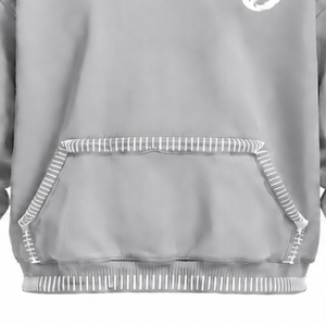 Silver Stitched Border Distressed Pullover <b>Hoodie</b> <b>Oversized</b> Sweatshirt Contrast <b>Stitch</b> Kangaroo Pocket Modern Casual Street - Product Image 6