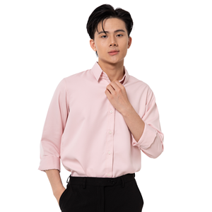 Chemise décontractée vintage tissée pour homme, imprimée sur mesure, teinte unie, infroissable, détection anti-plis, polyester/coton, ODM, manches longues - Product Image 3