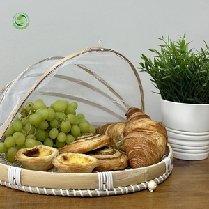 Woven rush food <b>cover</b> with bamboo rim Kitchenware and <b>table</b> decoration Wholesale eco-friendly Made in Vietnam - Product Image 2