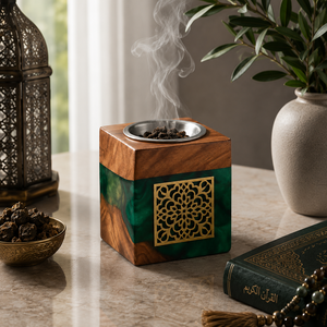 New Arrival Resin Wood <b>Bakhoor</b> Burner With Decorative Brass Cutwork Luxury <b>Oud</b> Incense Holder For Ramadan Eid Aromatherapy Decor - Product Image 1