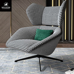 Moderno lujo cuero tela marco Metal ocio salón silla muebles reposabrazos bajo nuevo diseño Hotel sala de estar perezoso sofá individual - Product Image 3
