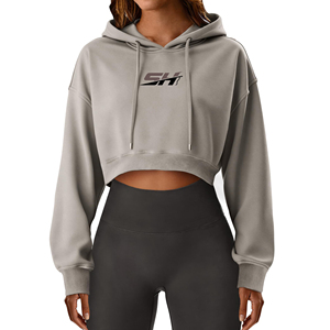 Sudadera con capucha corta de punto para mujer, suave, transpirable, ecológica, estilo casual urbano con hombros caídos - Product Image 1