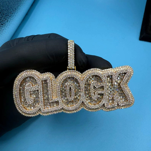 Collar con Colgante de Nombre Personalizado de Lujo Estilo Hip Hop con Moissanita, Chapado en Plata 925, Claridad VVS, Corte Baguette, Brillante, para Hombre - Product Image 1