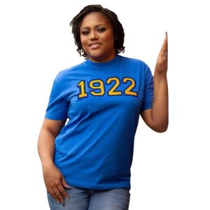 Camiseta Azul Rey 1922 para Mujer, Camiseta de Hermandad Griega, Diseño Azul y Dorado, Informal, para Uso Diario, Ajuste Cómodo - Product Image 1