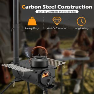 Stufa da Tenda Portatile Pieghevole a Legna in Acciaio al Carbonio Resistente con Canna Fumaria a 5 Sezioni e Finestra di Visualizzazione C - Product Image 5