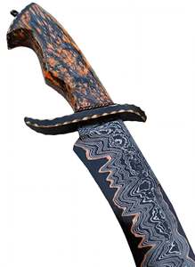 Couteau utilitaire en acier damas cuivré de qualité industrielle, forgé à la main, avec lame à pointe tombante et manche en bois de burl, OEM - Product Image 4