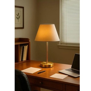 Indoor Decorative Metal Stand <b>Table</b> Lamp with Elegant Fabric Shade Modern Golden <b>Bedside</b> Night Light for Living Room - Product Image 1