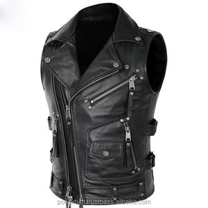 Gilet de moto en cuir véritable pour homme, imperméable, respirant, coupe-vent, avec poches, vêtements d'extérieur OEM - Product Image 3