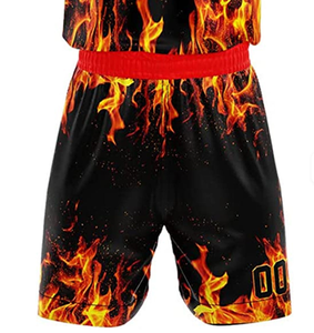 Custom High Quality Basketball Jersey Set Unisex Sleeveless Elastic Waist Sublimated Flame Print Teamwear Breathable Polyester - Product Image 6