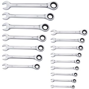 Set di chiavi a cricchetto combinato da 16 pezzi con supporto organizer regolabile, in acciaio CrV, metrico da 8 mm a 24 mm - Product Image 1