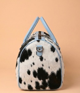 Cowhide <b>Duffel</b> <b>Bag</b> Weekender Travel Gym Tote Black and White Pattern Carry <b>Bag</b> - Product Image 2