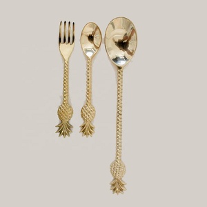 Ensembles de couverts à poignée audacieuse ronde polie en or Ensembles de couverts en acier inoxydable pour enfants Ensembles de couverts à long manche - Product Image 3