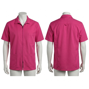 Chaqueta de Barbero para Hombre, 240 GSM, Algodón Twill, Color Crema, Cierre Frontal con Cremallera, Panel Utilitario, Ropa de Trabajo, Logotipo Personalizado Bordado, Estilo Camisa Uniforme Profesional - Product Image 2