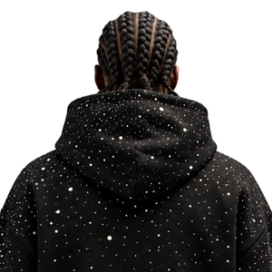 Black <b>White</b> Speckled Print Men Pullover <b>Hoodie</b> <b>Oversized</b> Fleece Sweatshirt Drawstring Hood Kangaroo Pocket Casual Streetwear - Product Image 4