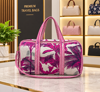 Sac de voyage de luxe en tissu de coton à imprimé tropical blanc, grande capacité, fermeture éclair durable, idéal pour le sport et les week-ends