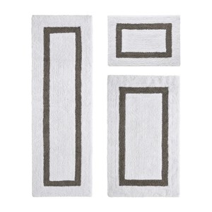 Modern Geometric Cotton <b>Bath</b> <b>Mats</b> Set of 3 Rectangle <b>Non</b>-<b>Slip</b> Machine Washable Tufted Ivory with Gray Border - Product Image 4